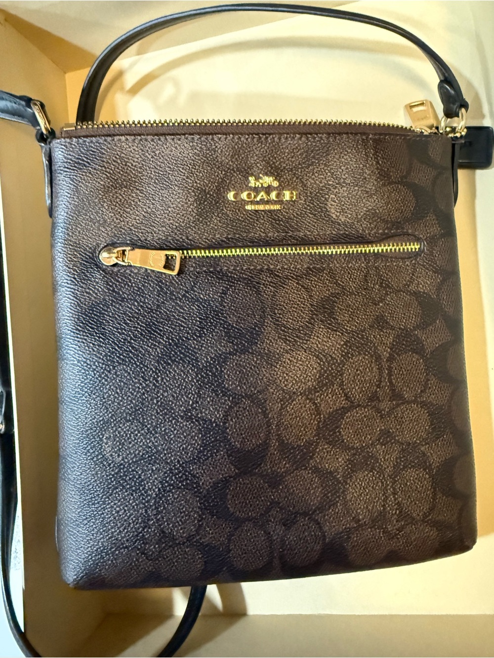 Coach Brown Signature Crossbody with Gold Hardware